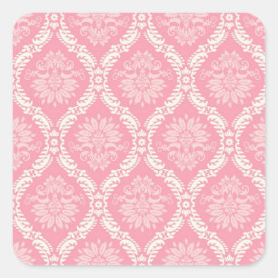 Sticker Carré deux rose et crème élégant damassé
