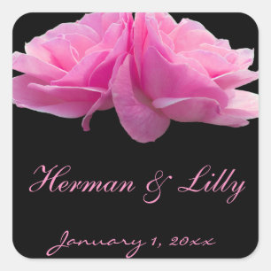 Sticker Carré Deux roses parfaitement roses Mariage personnalisé