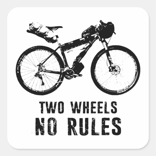 Sticker Carré Deux Roues Pas De Règles Bikepacking (Devant)