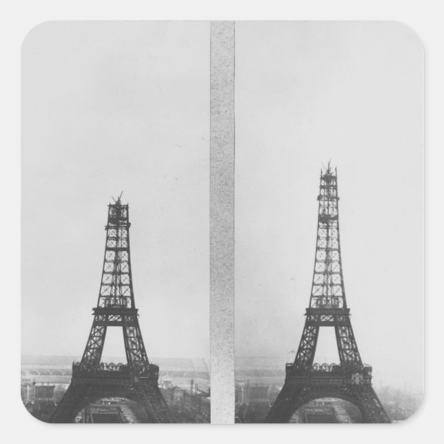 Sticker Carré Deux vues sur la construction de l'Eiffel (Devant)