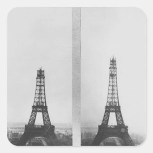 Sticker Carré Deux vues sur la construction de l'Eiffel