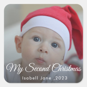 Sticker Carré Deuxième Noël Personnalisé Famille Photo Modèle