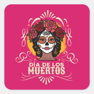 Sticker Carré Día de los Muertos Catrina con Rosas