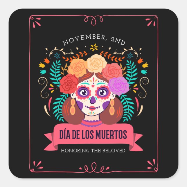 Sticker Carré Dia de los muertos jour des morts (Devant)