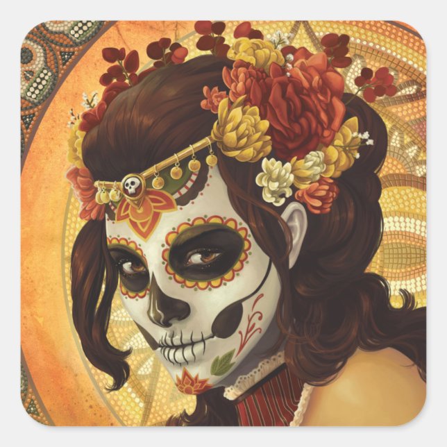 Sticker Carré Dia De Los Muertos Throw Pillow (Devant)