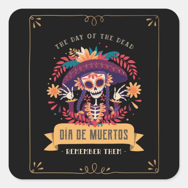 Sticker Carré Dia de muertos day of the dead (Devant)