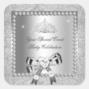 Sticker Carré Diadème Arc Cœur Diamants en Argent de Damas Image