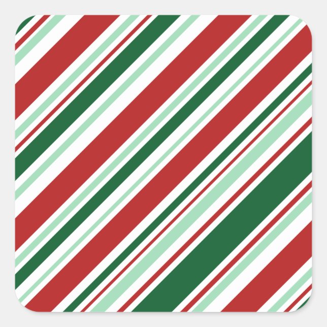 Sticker Carré Diagonal Rouge, Vert, Blanc Bande De Bonbons (Devant)