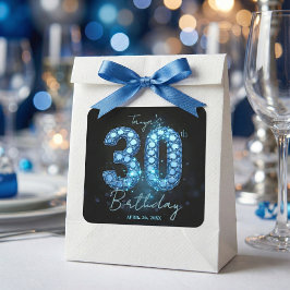Sticker Carré Diamant Bleu Bling Glamour 30e Anniversaire