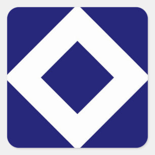 Sticker Carré Diamant Bleu Profond, Bordure Blanche Gras