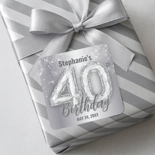 Sticker Carré Diamant Étincelant Argent Anniversaire 40 Ans Bril