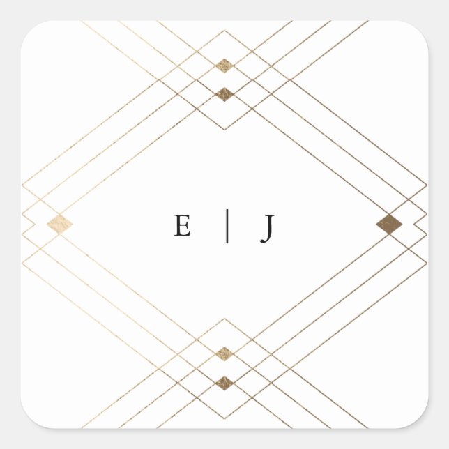 Sticker Carré Diamant Or Blanc Géométrique Mariage Gatsby (Devant)