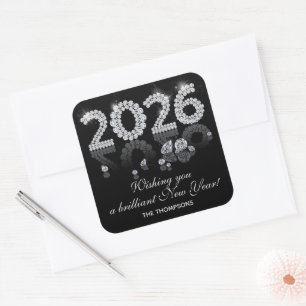 Sticker Carré Diamants Brillants Luxe Nouvel An 2026