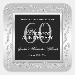 Sticker Carré Diamants d'argent élégant 60e anniversaire de Mari
