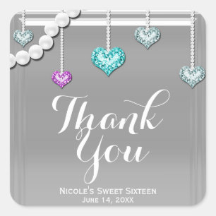 Sticker Carré Diamants & Perles Bijoux Brillant Argent Soirée Gl