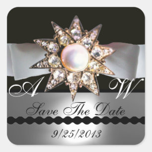 STICKER CARRÉ DIAMOND STARS NOIR BLANC RIBBON MONOGRAM