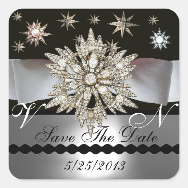 STICKER CARRÉ DIAMOND STARS NOIR BLANC RIBBON MONOGRAM (Devant)
