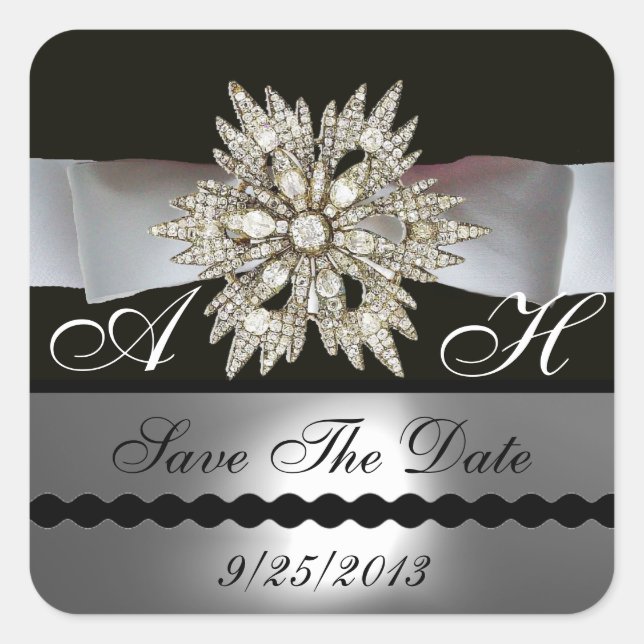 STICKER CARRÉ DIAMOND STARS NOIR BLANC RIBBON MONOGRAM (Devant)