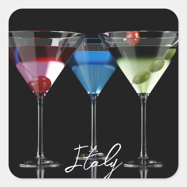 Sticker Carré Différents cocktails dans des lunettes à martini n (Devant)
