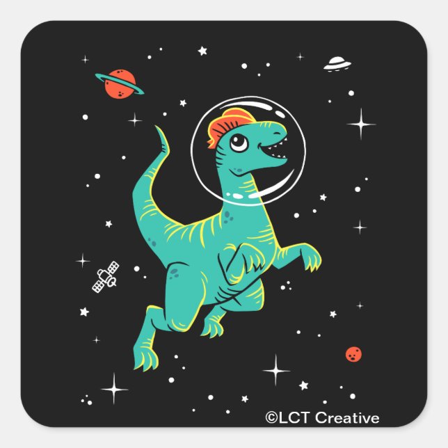 Sticker Carré Dilophosaurus turquoise Et Orange Dinos Dans L'Esp (Devant)