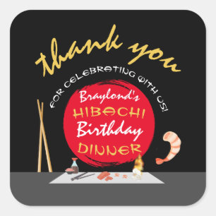 Sticker Carré Dîner d'anniversaire Hibachi Fête Hibachi Merci