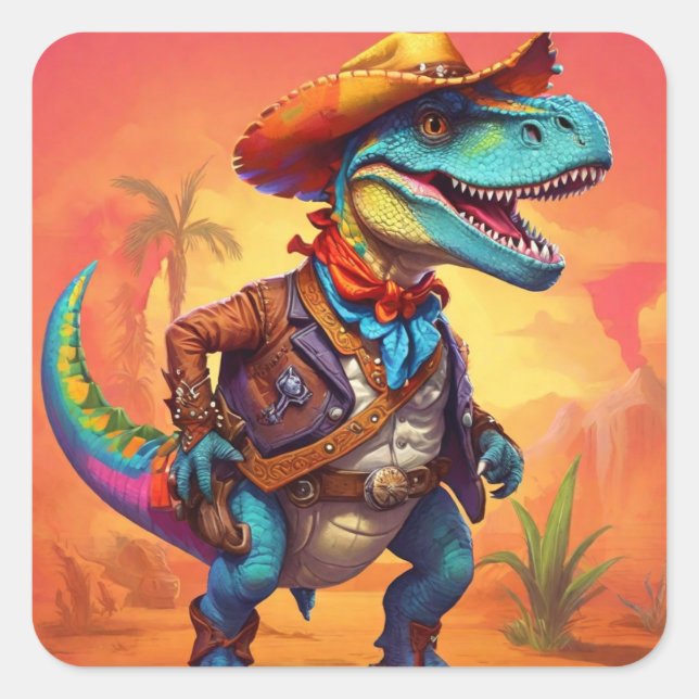 Sticker Carré Dino Cowboy (Devant)