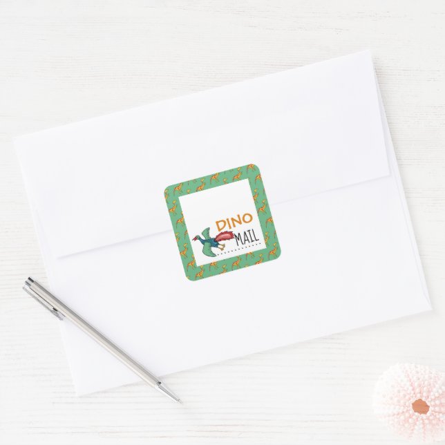 Sticker Carré Dino Mail, Dinosaur (Enveloppe)