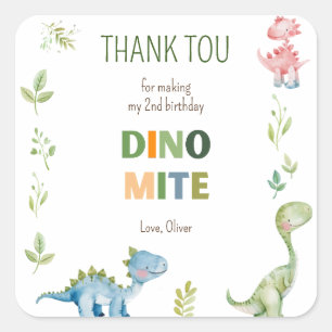 Sticker Carré Dino-mite d'anniversaire vert