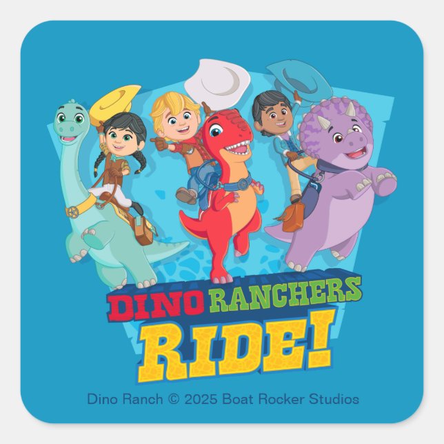 Sticker Carré Dino Ranch | Les Ranchers Ride ! (Devant)