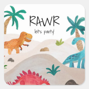 Sticker Carré Dinos Peint fête d'anniversaire