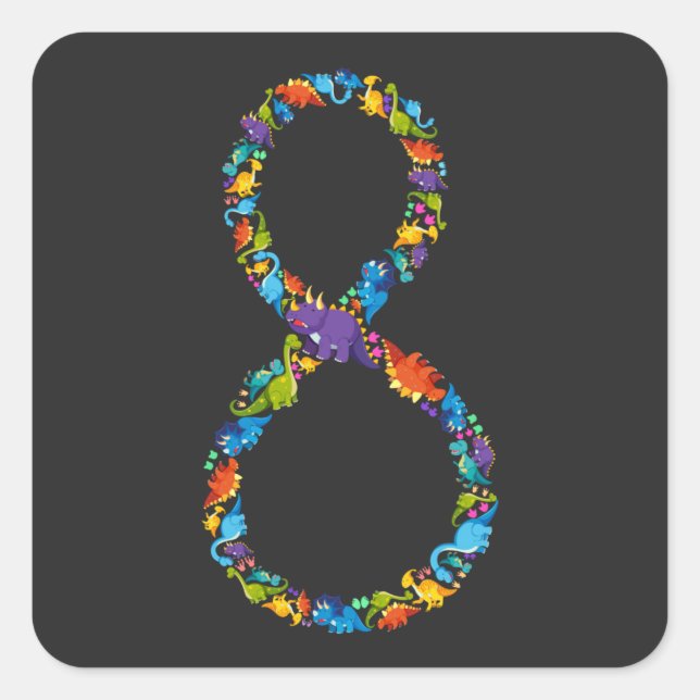 Sticker Carré Dinosaur 8e anniversaire pour 8 ans  (Devant)