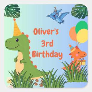 Sticker Carré Dinosaur Anniversaire Fête - Cute Dino Thème