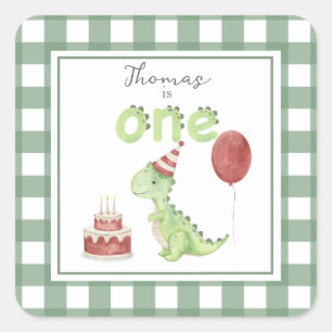 Sticker Carré Dinosaur aquarelle 1er anniversaire