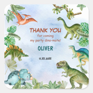 Sticker Carré Dinosaur Dino T-rex Merci cadeau d'anniversaire