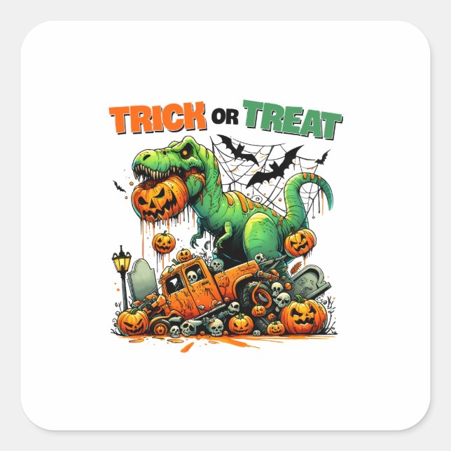 Sticker Carré Dinosaur Halloween Trick ou Traiter Bibs bébé (Devant)