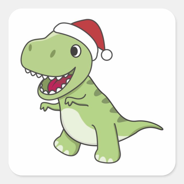 Sticker Carré Dinosaur Noël Neige hiver T-Rex Dino (Devant)
