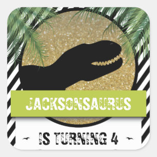 Sticker Carré Dinosaur noir blanc fête d'anniversaire