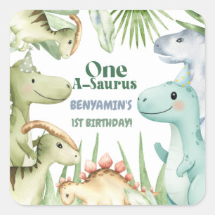 Sticker Carré Dinosaur One-A-Saurus Boy 1ère fête d'anniversaire