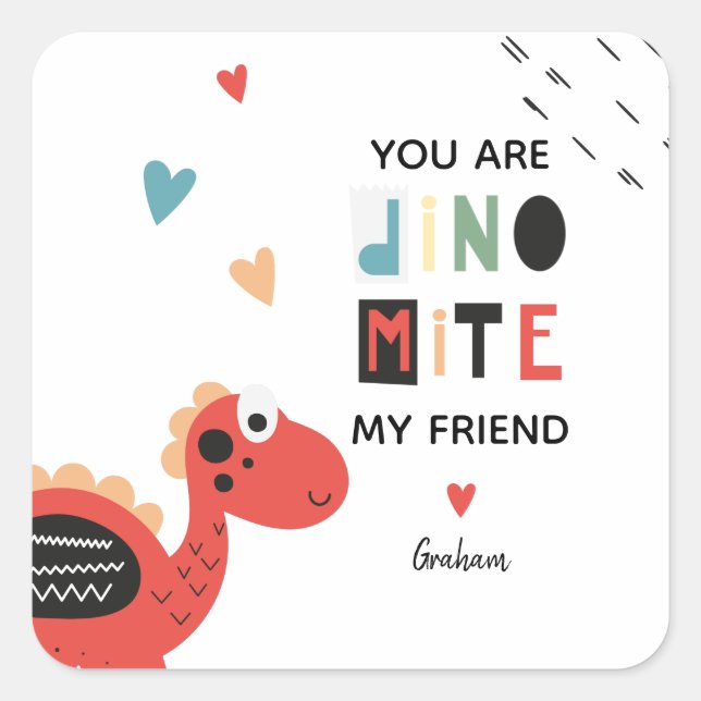 Sticker Carré Dinosaur Valentine (Devant)