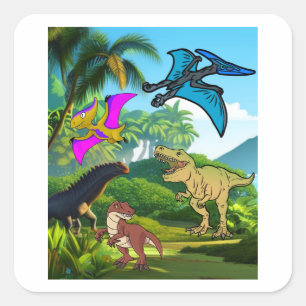 Sticker Carré Dinosaure amusant