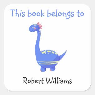 Sticker Carré Dinosaure Bleu - ce livre appartient à