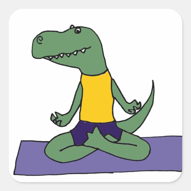 Sticker Carré Dinosaure de T-Rex faisant le yoga (Devant)