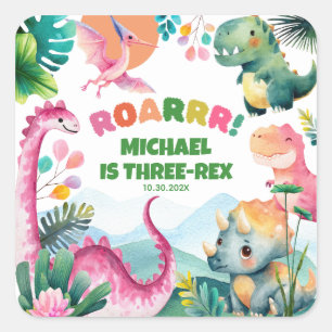 Sticker Carré Dinosaure festive Dig Enfants préhistoriques 3e an