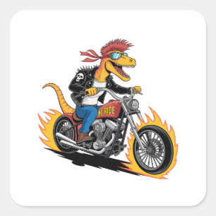 Sticker Carré Dinosaure Musculaire Punk Rock Raptor Chopper Ride