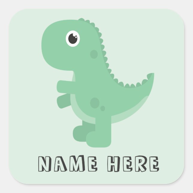 Sticker Carré Dinosaure Nom Retour à l'école Ce livre appartient (Devant)