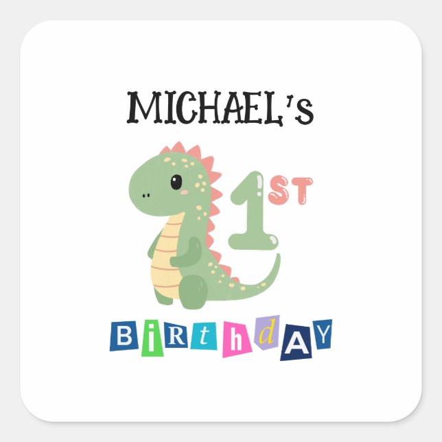 Sticker Carré Dinosaure personnalisé 1er anniversaire (Devant)