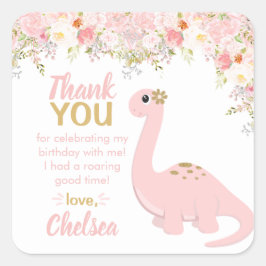 Sticker Carré Dinosaure rose Fille Faveur Florale