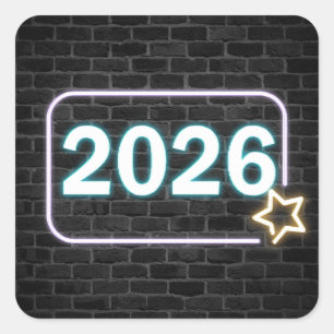 Sticker Carré Diplôme 2026 Enseigne Néon Sur Brique