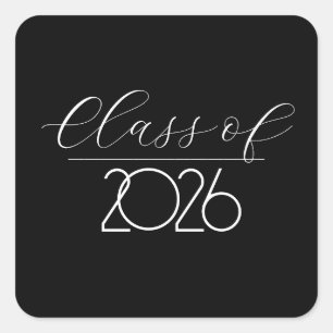 Sticker Carré Diplômé 2026 Noir et Blanc