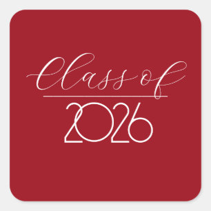Sticker Carré Diplômé 2026 Rouge et Blanc